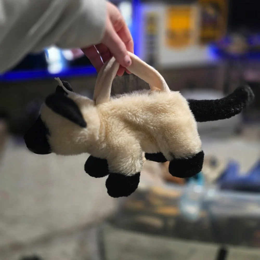 Plush vintage siamese cat purse wristlet